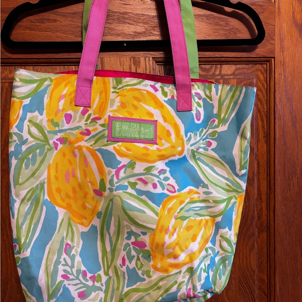 Lilly Pulitzer Blue Tote with Yellow, Pink & Green Accents